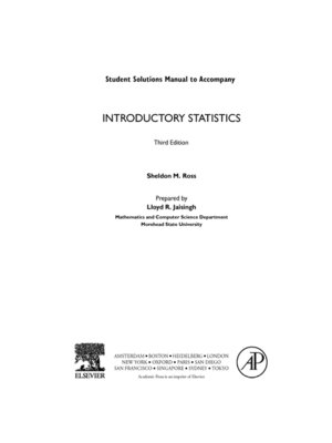 cover image of Introductory Statistics, Student Solutions Manual (e-only)